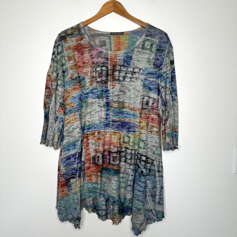 Katina Marie Tunic Top Size XL Colorful Lettuce‎ Hem